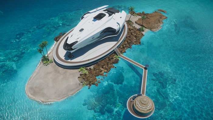 Star Citizen 4K spaceship on a tropical island