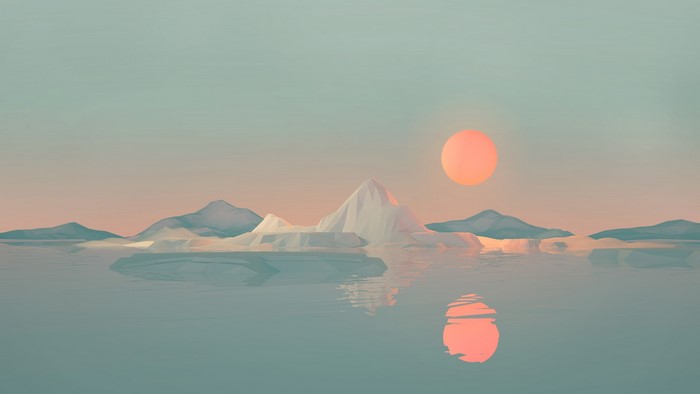 Low Poly Icebergs and Sun Reflection