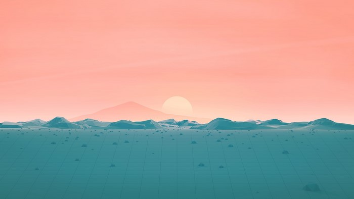 Low Poly Landscape with Sunset and Mountains