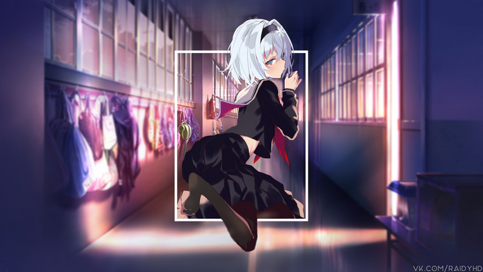 Anime girl in school uniform in hallway