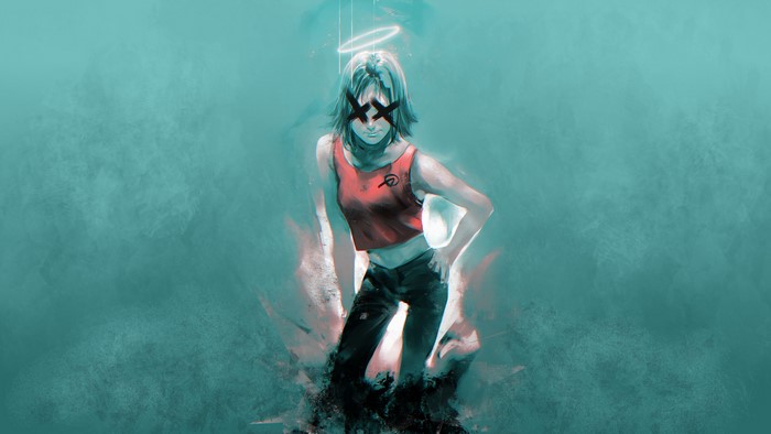 Girl with X's on eyes and halo