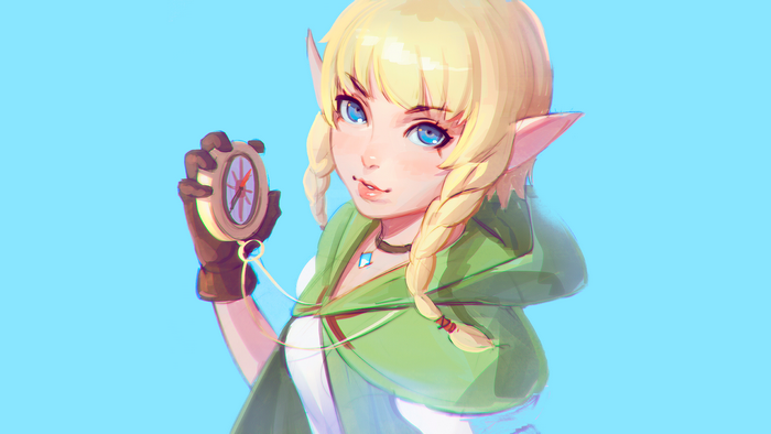 Linkle from The Legend of Zelda holding a compass