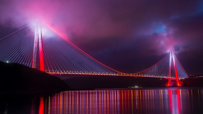 Yavuz Sultan Selim Bridge illuminated at night