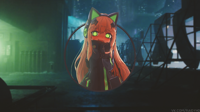Anime girl with headphones and cat ears