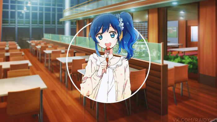 Anime girl eating strawberry on a fork