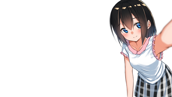 Anime girl with blue eyes taking a selfie
