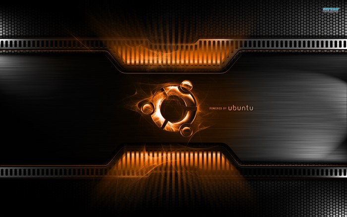 Ubuntu logo with orange glow on dark metallic background