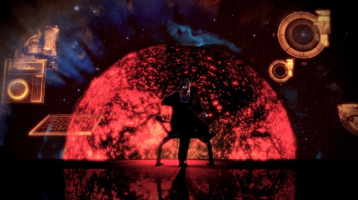 Illusive Man from Mass Effect in front of a sun