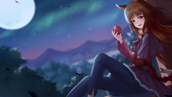 Holo from Spice and Wolf holding an apple