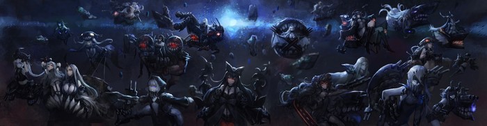 Anime girls and mecha in space