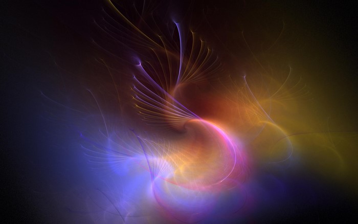 Abstract fractal swirl with purple, orange, and yellow colors