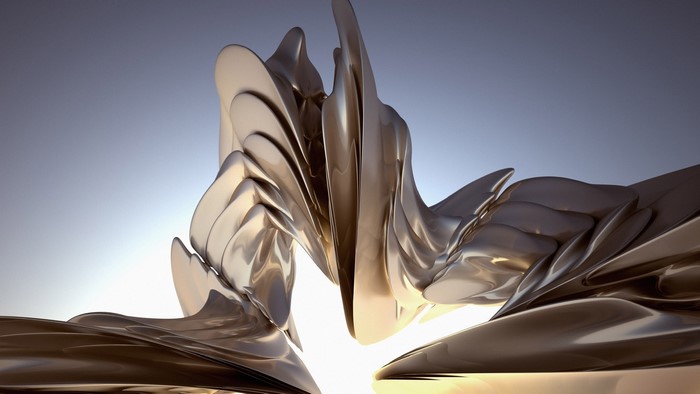 Abstract metallic shapes with light effects