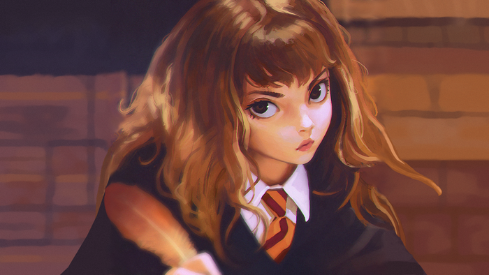 Hermione Granger from Harry Potter holding a quill