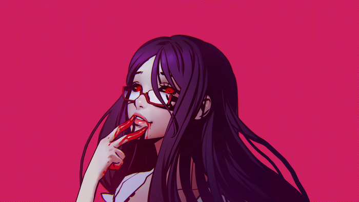 Kamishiro Rize from Tokyo Ghoul with red eyes and glasses