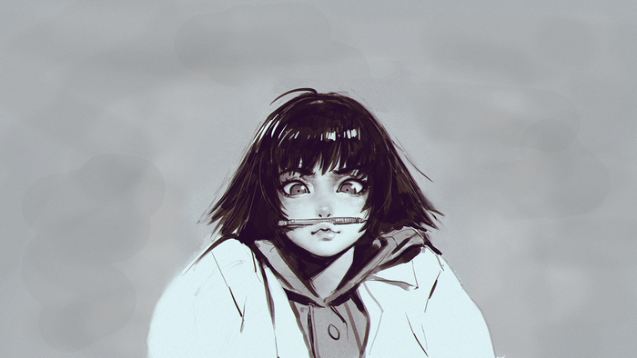Girl with a pen in her mouth by Ilya Kuvshinov