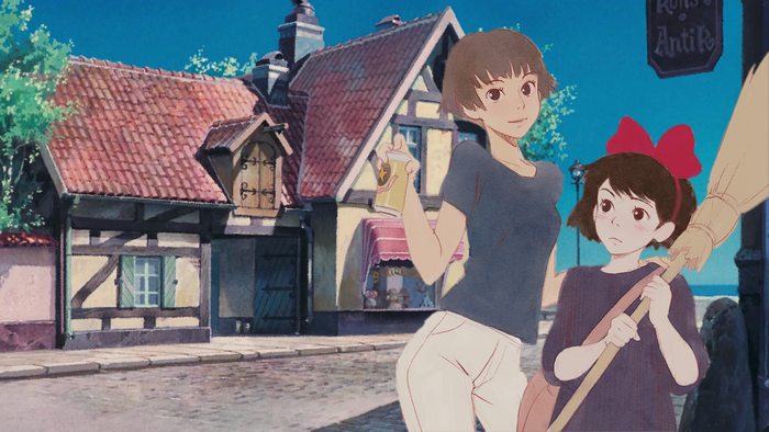 Kiki's Delivery Service characters in a European town