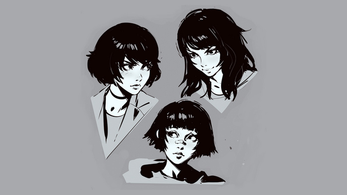 Three anime-style female portraits by Ilya Kuvshinov