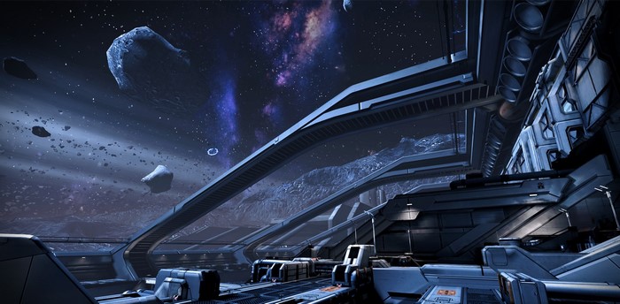 Mass Effect 3: Leviathan space station with asteroids