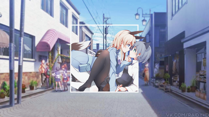 Anime girls in a street scene
