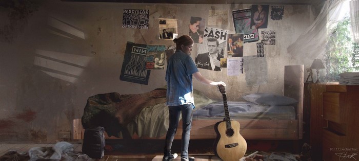 Ellie from The Last of Us 2 with a guitar