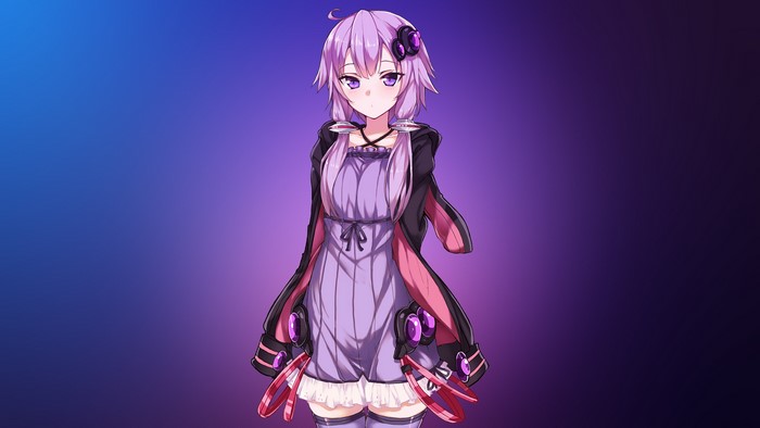 Anime girl with purple hair and headphones