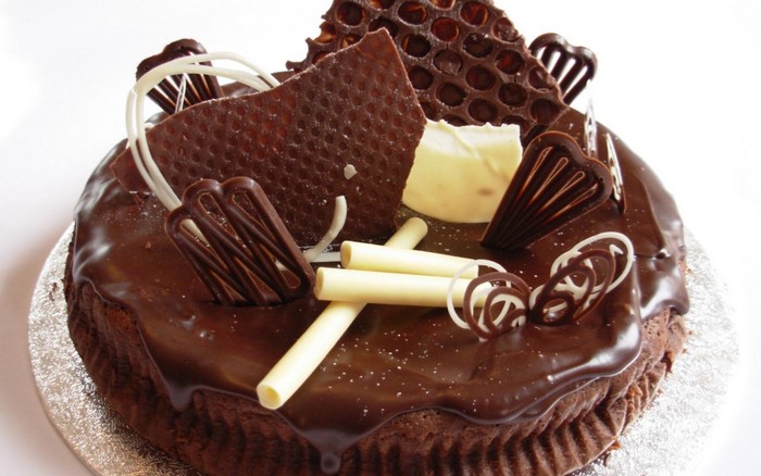 Chocolate cake with chocolate decorations