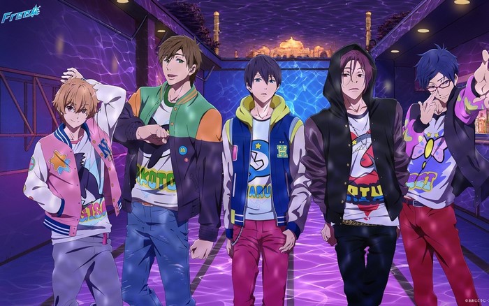 Anime boys from Free! in colorful jackets