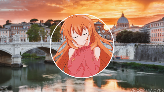Anime girl in front of Rome cityscape