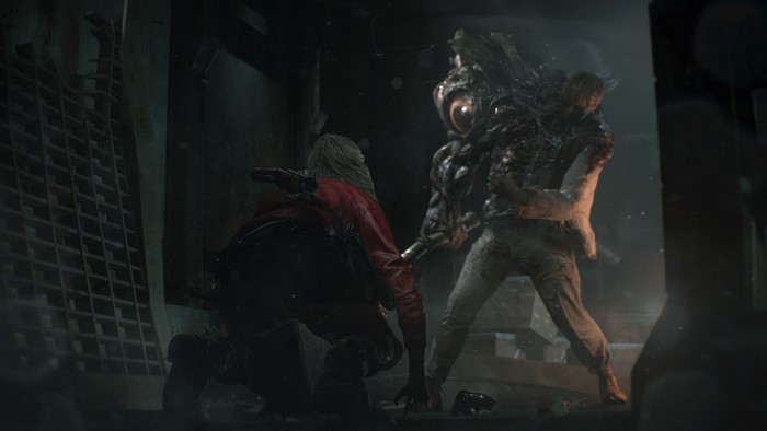 Claire Redfield fighting a monster from Resident Evil 2