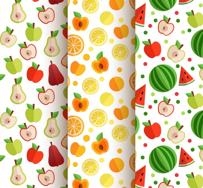 Seamless fruit pattern with apples, pears, and watermelons