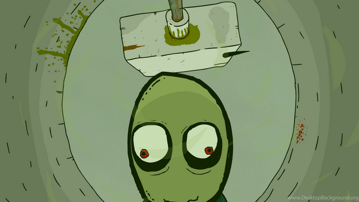 Salad Fingers with a hammer above his head