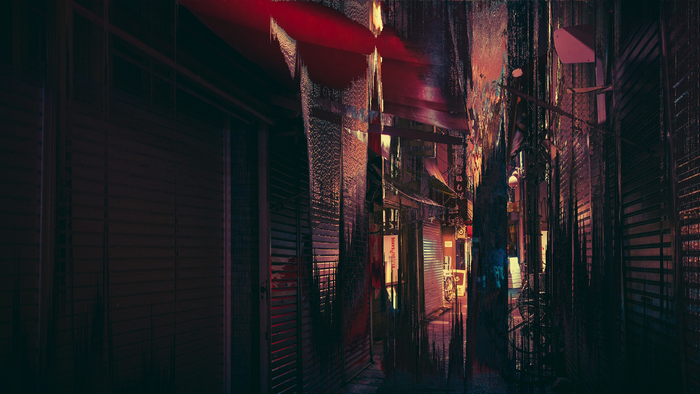 Glitch art alleyway in Japan