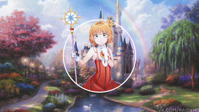 Sakura Kinomoto from Cardcaptor Sakura with a castle background