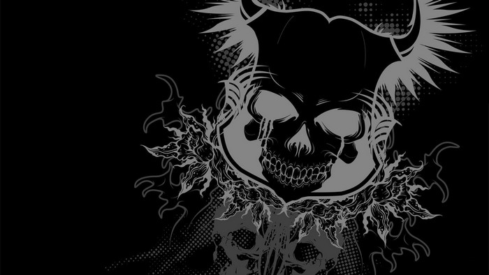 Monochrome vector illustration of a skull with horns