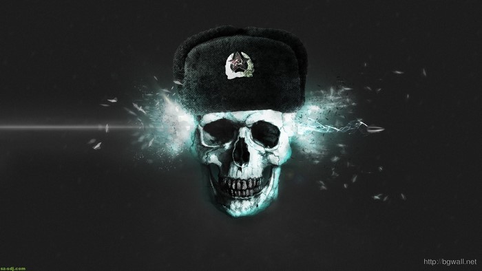 Skull wearing USSR hat with bullet effects