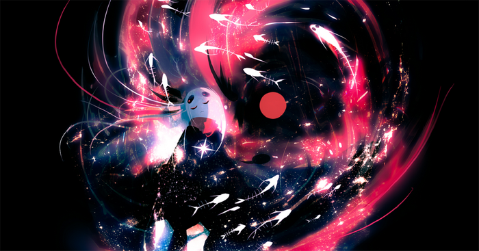 Abstract fish and stars in a cosmic swirl