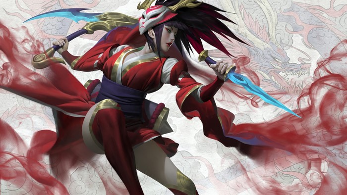 Akali from League of Legends with a mask and daggers