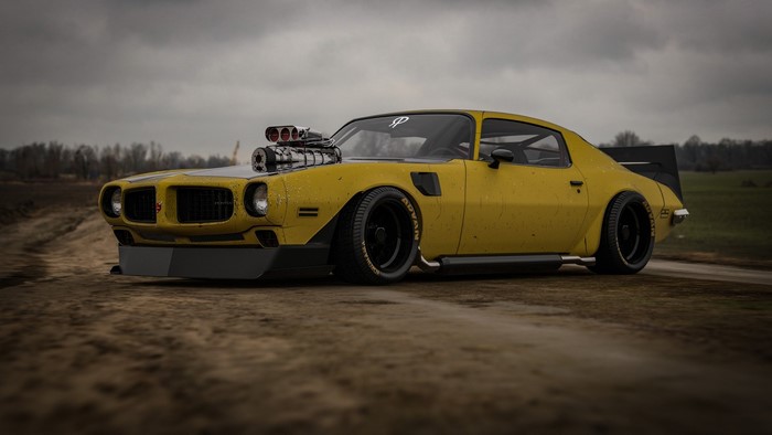 Yellow Pontiac Firebird Muscle Car