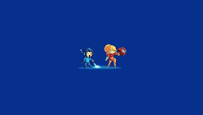 Mega Man and Samus Aran from Metroid in Chibi Style