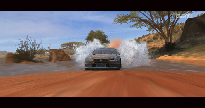 Mitsubishi Lancer Evolution X driving through water in DiRT 4