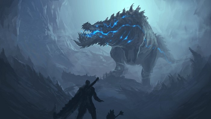 Deviljho from Monster Hunter facing a warrior