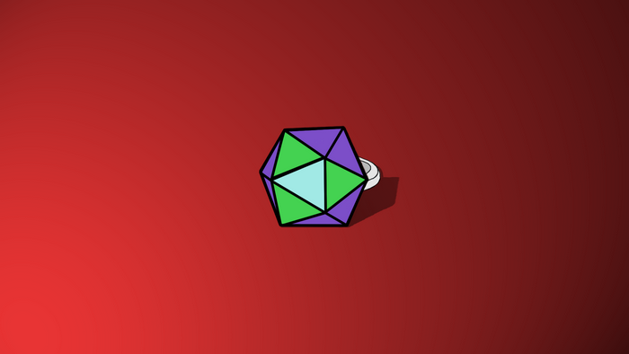 Colorful Icosahedron on a Red Gradient Background