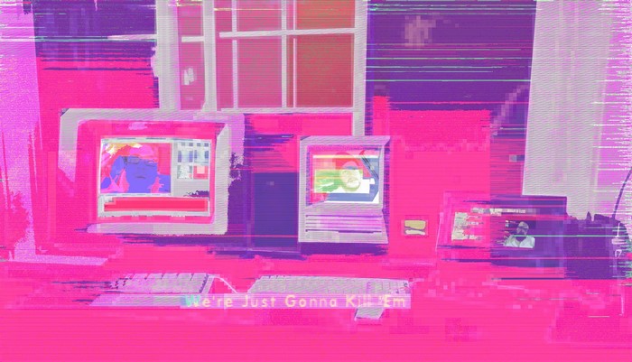 Million Dollar Extreme computer screens with glitch art