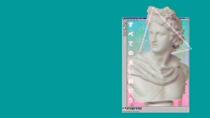 Vaporwave statue in Windows 95 Paint
