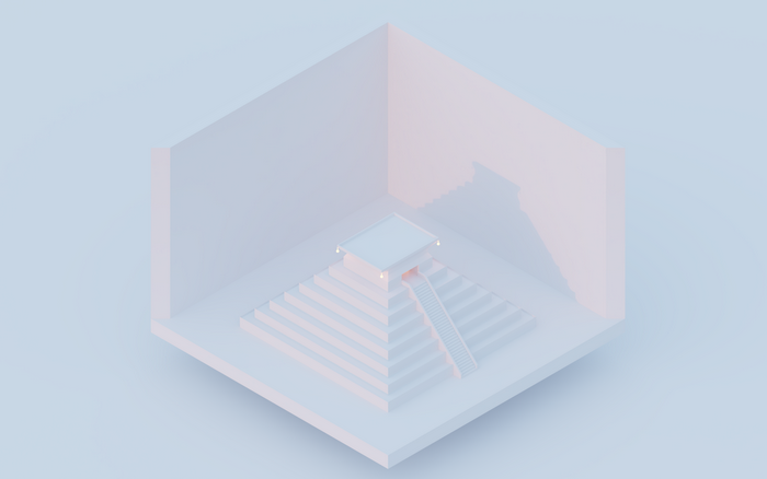 Minimalist isometric pyramid in a room