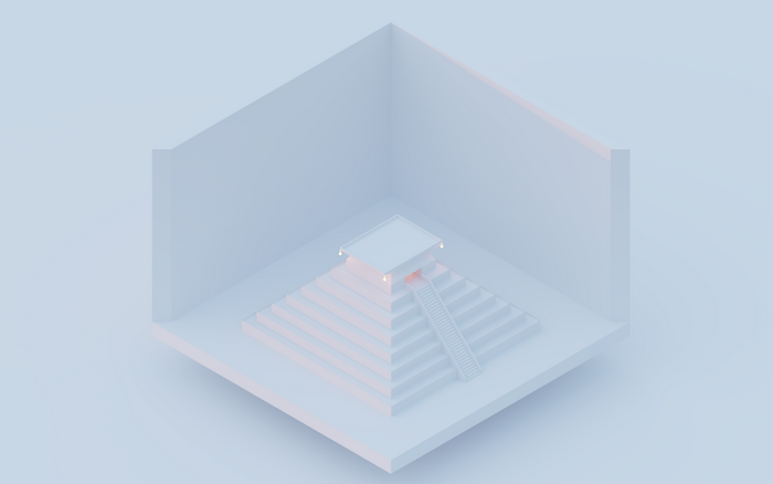 Isometric minimalist pyramid in a room
