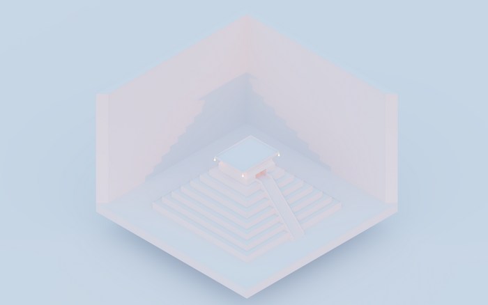 Isometric minimalist pyramid with stairs and building