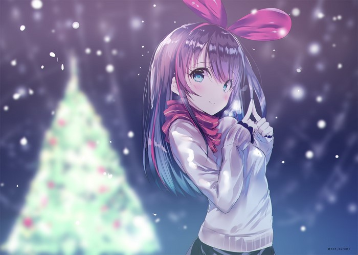 Kizuna Ai in a Winter Scene with Christmas Tree