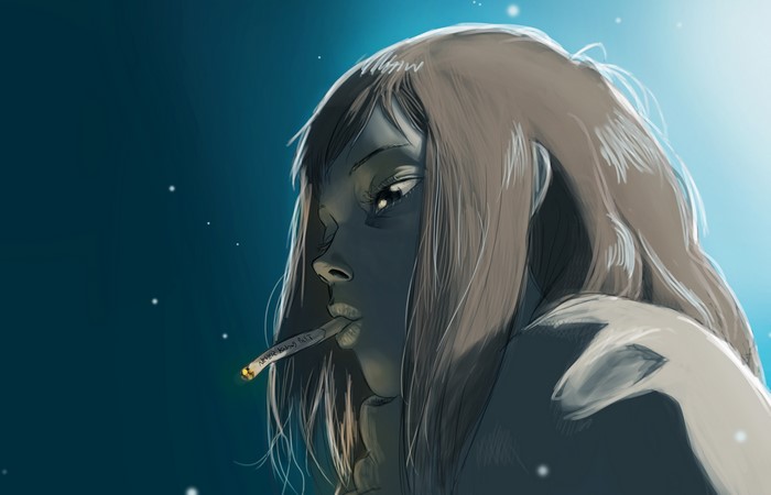 Anime girl smoking a cigarette