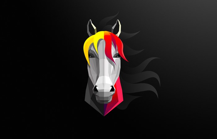 Abstract horse head with yellow and red mane